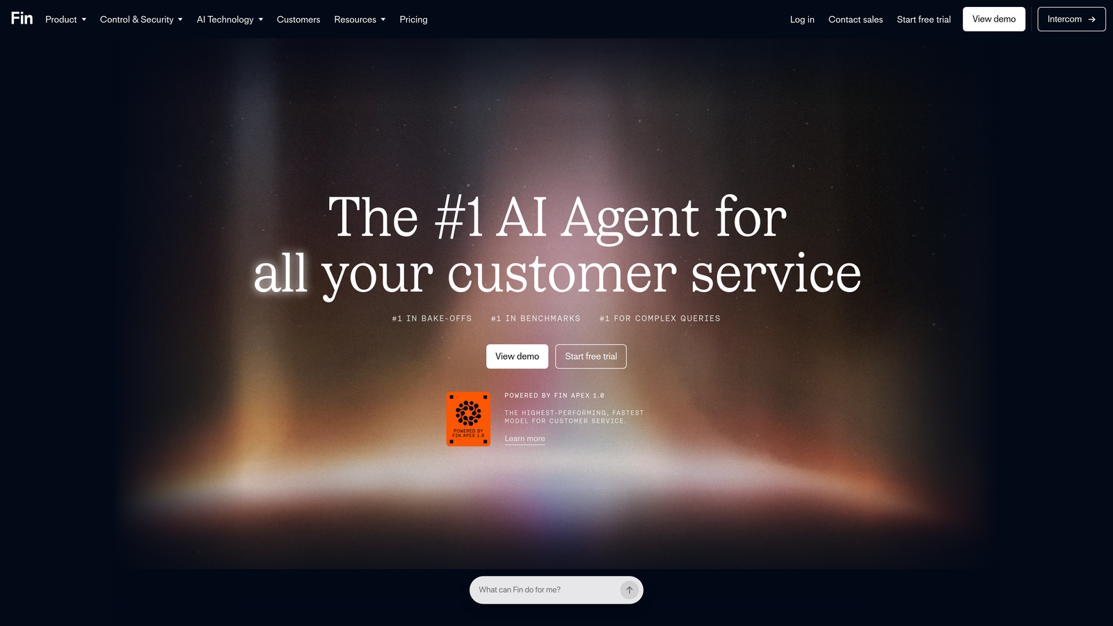 Screenshot of Intercom Fin website