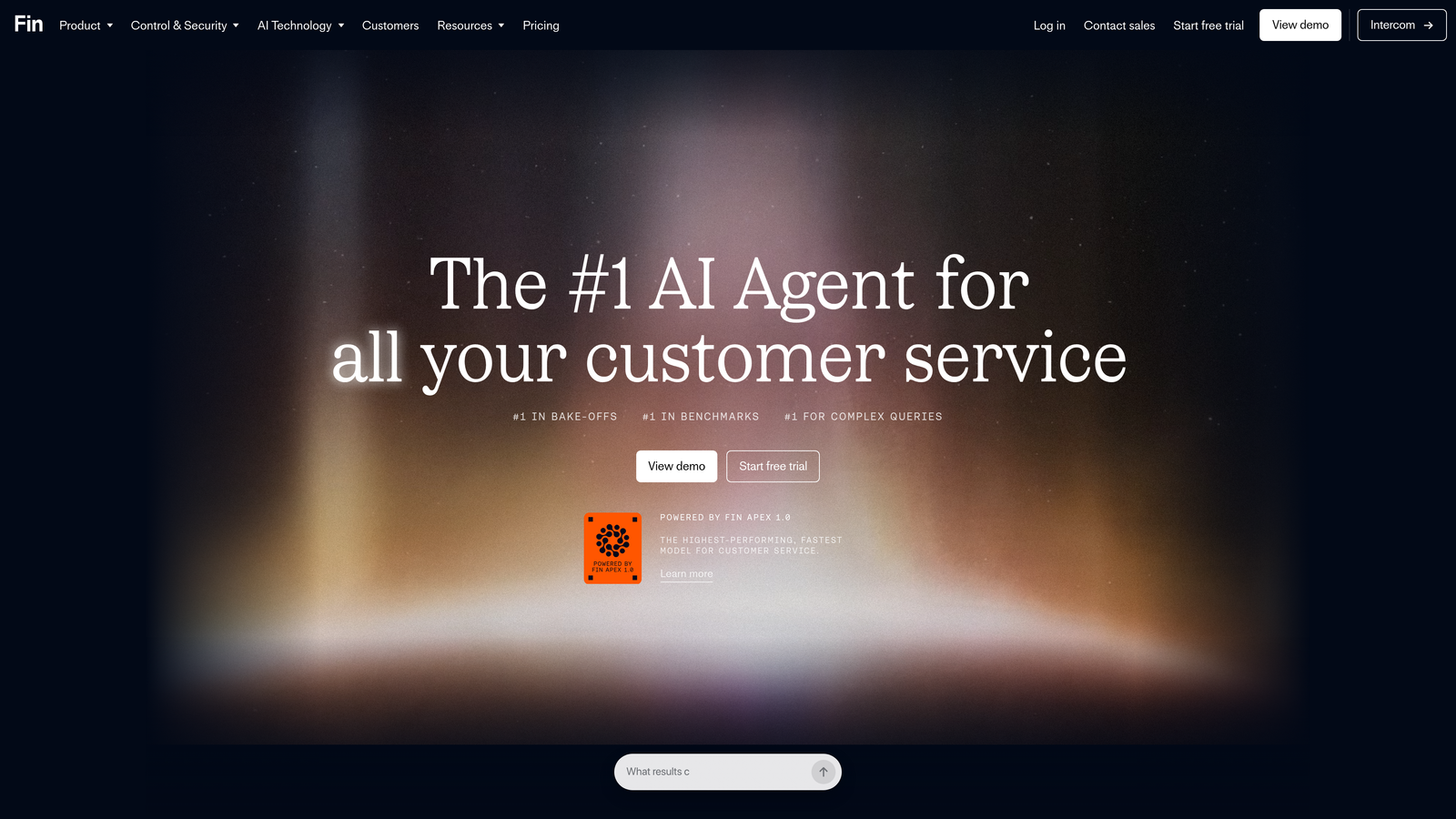 Screenshot of Intercom Fin website