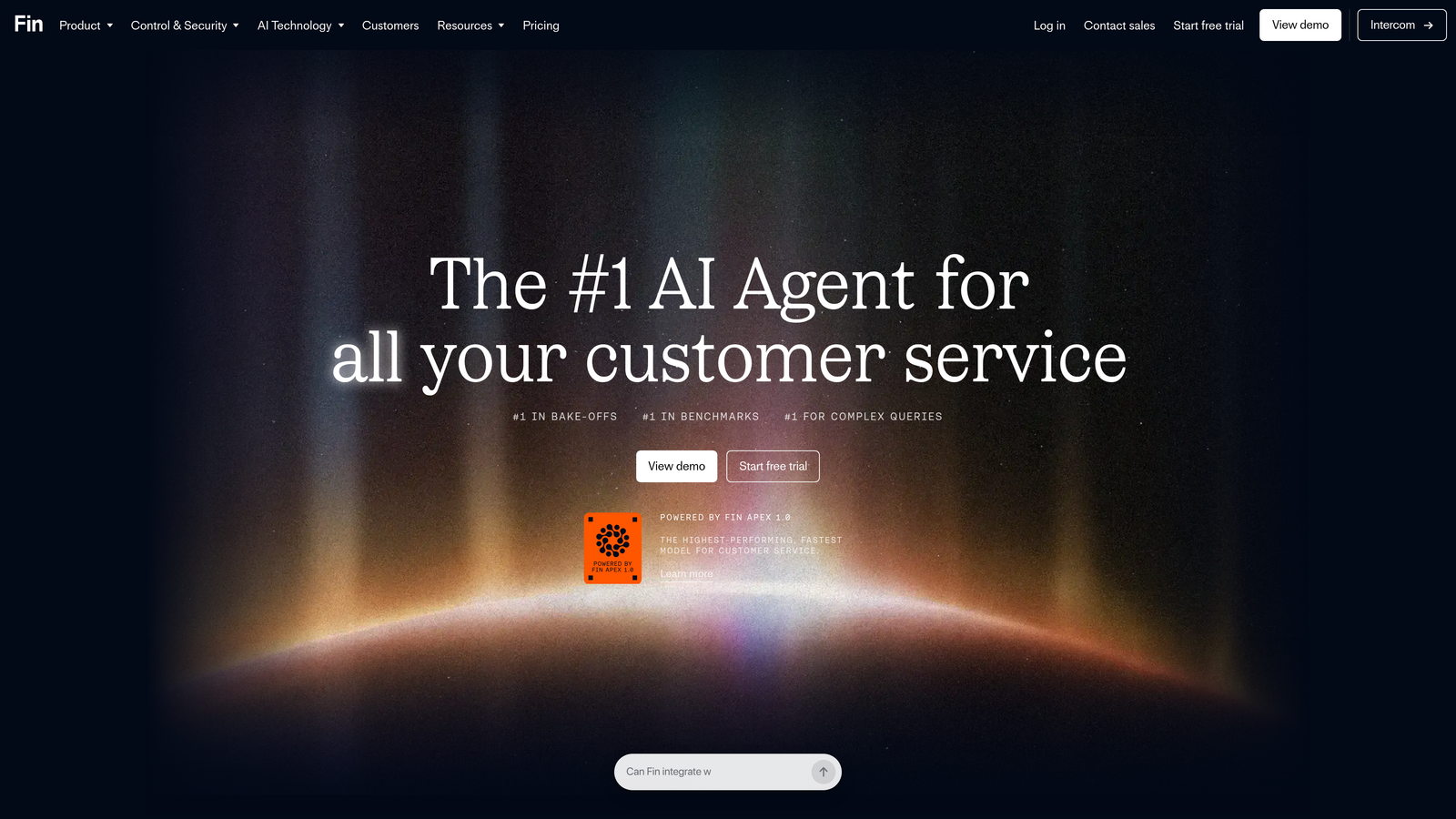 Screenshot of Intercom Fin website