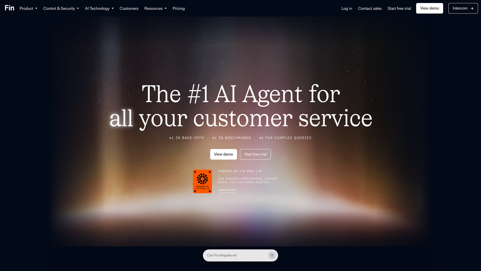 Screenshot of Intercom Fin website