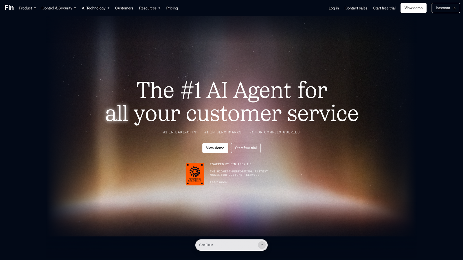 Screenshot of Intercom Fin website