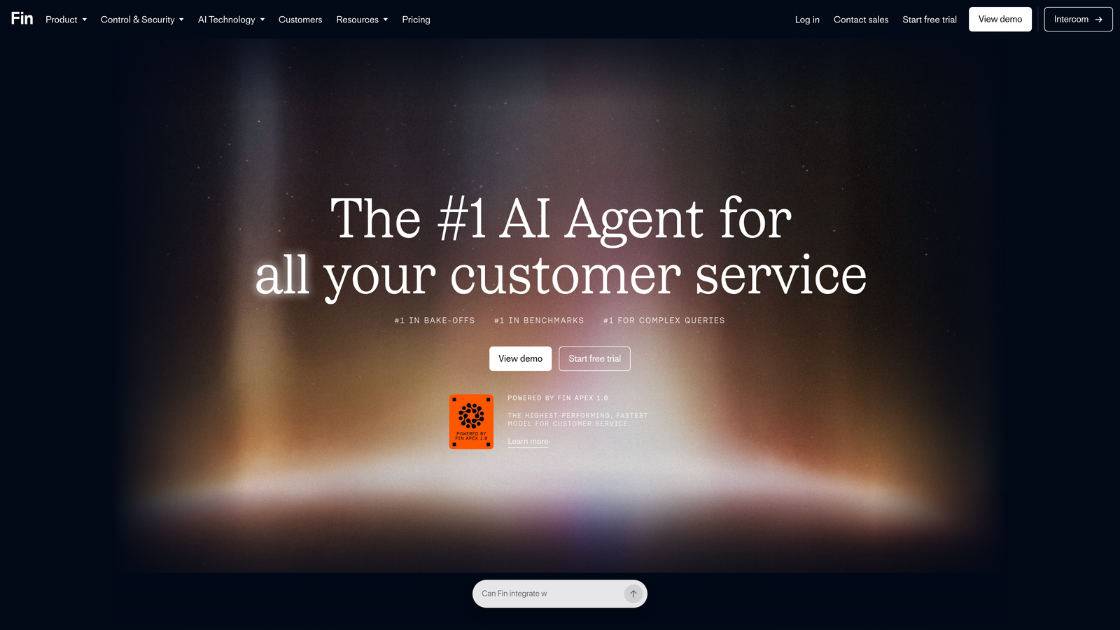 Screenshot of Intercom Fin website