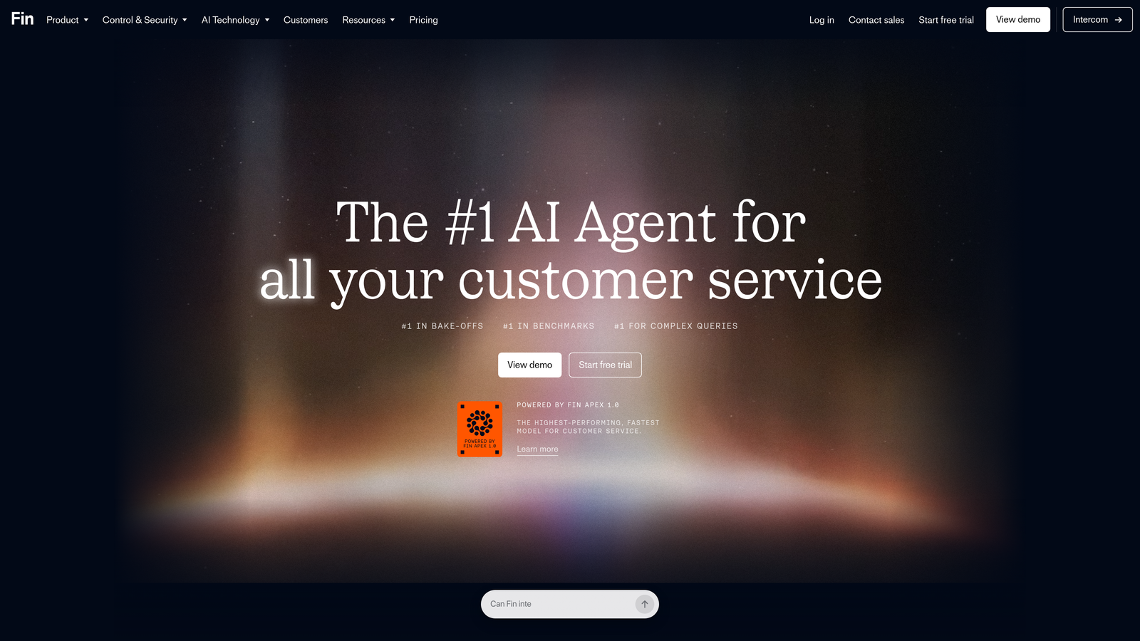 Screenshot of Intercom Fin website