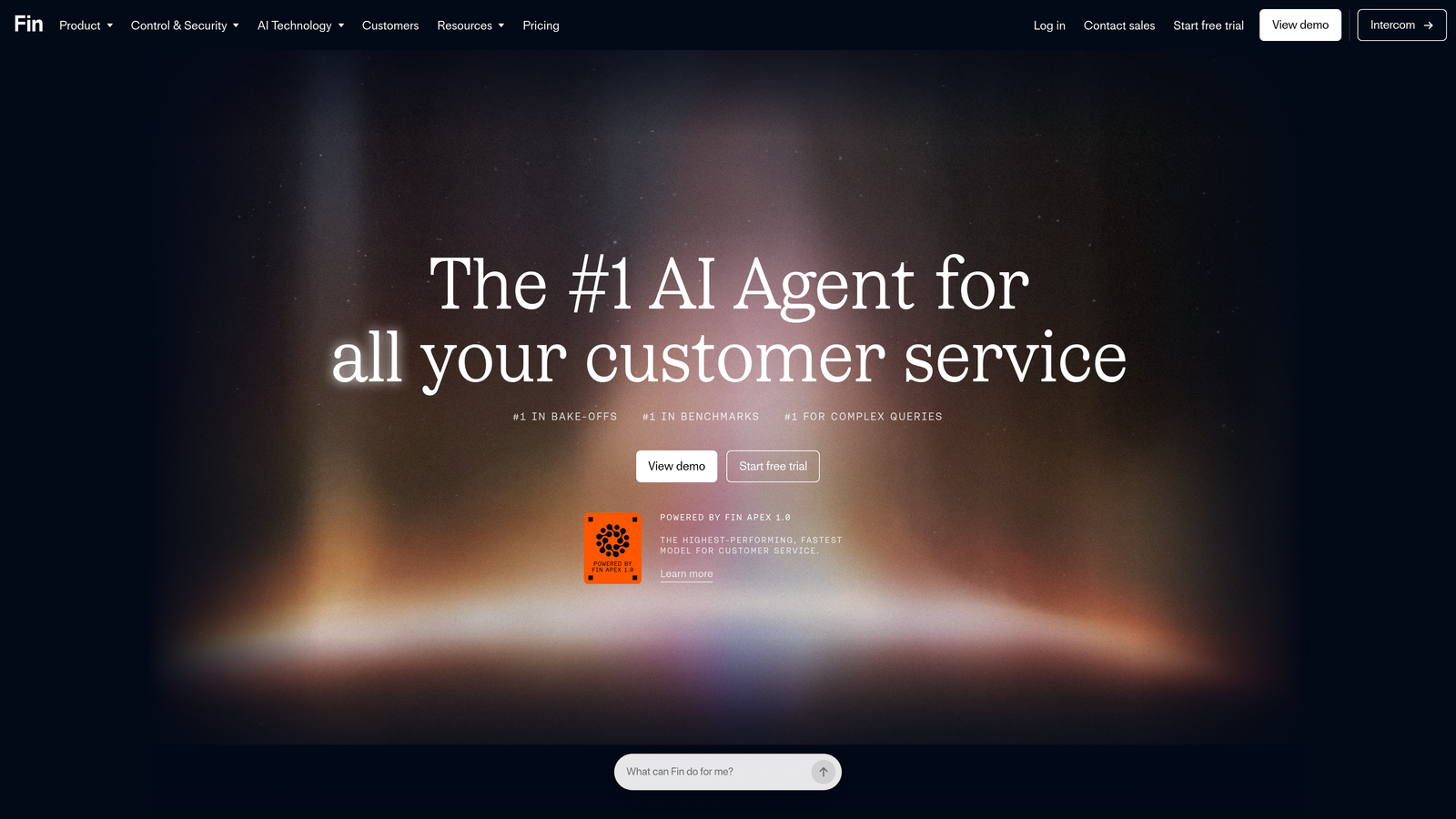 Screenshot of Intercom Fin website