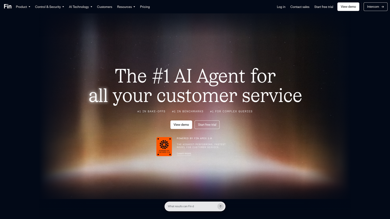 Screenshot of Intercom Fin website
