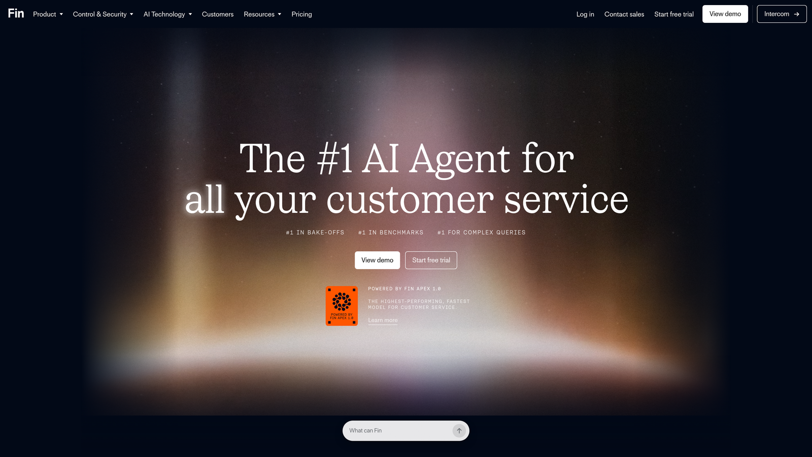 Screenshot of Intercom Fin website