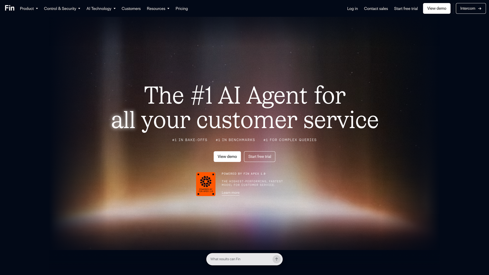Screenshot of Intercom Fin website