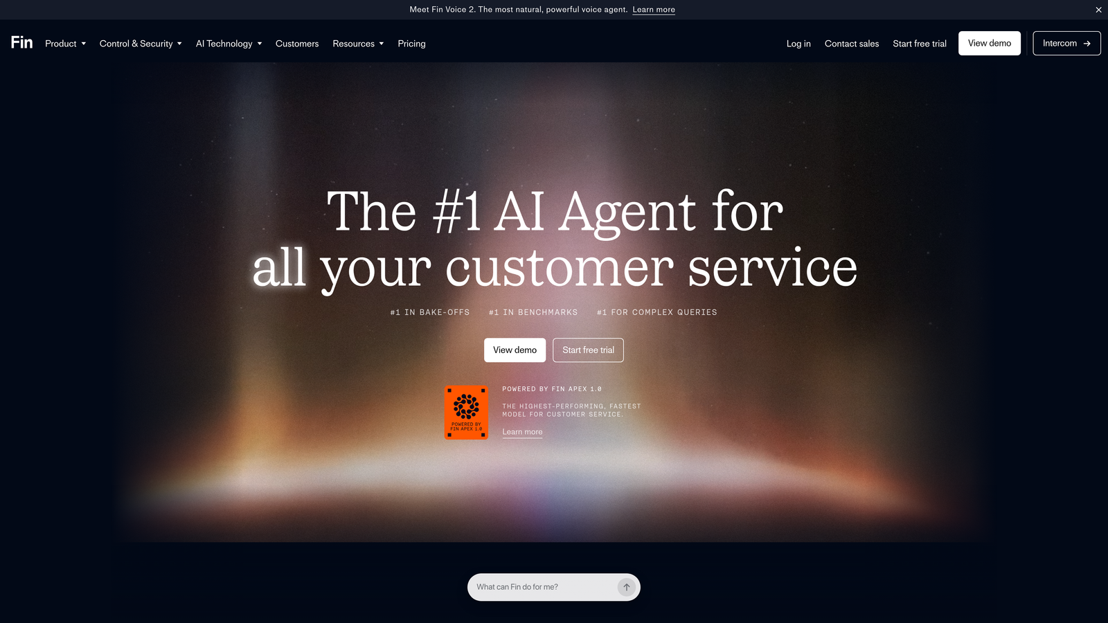 Screenshot of Intercom Fin website
