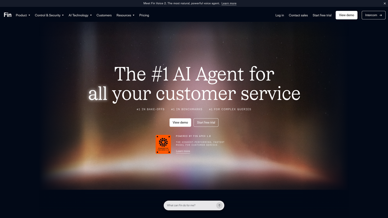 Screenshot of Intercom Fin website