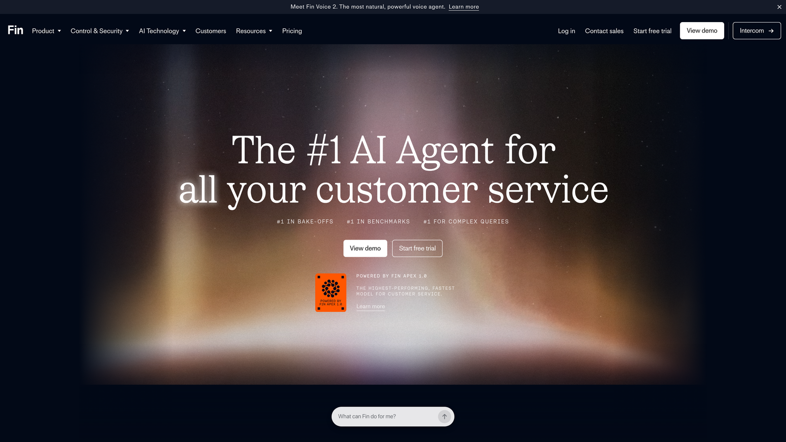 Screenshot of Intercom Fin website