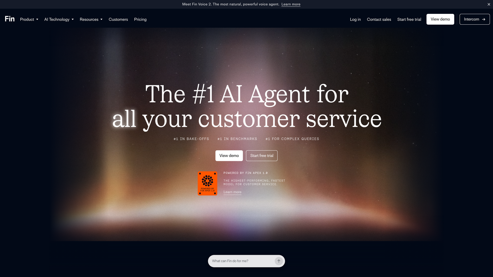 Screenshot of Intercom Fin website