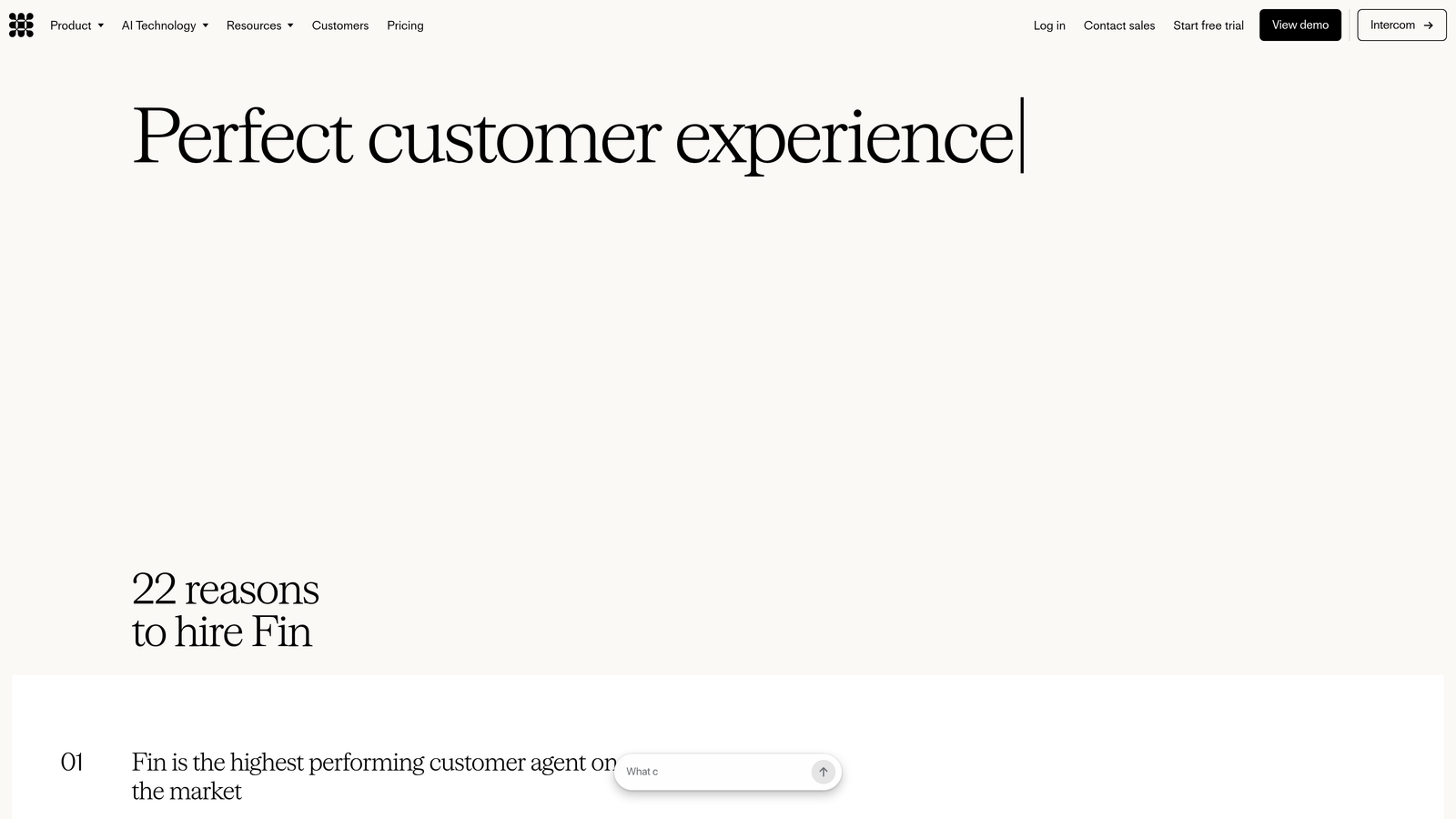 Screenshot of Intercom Fin website