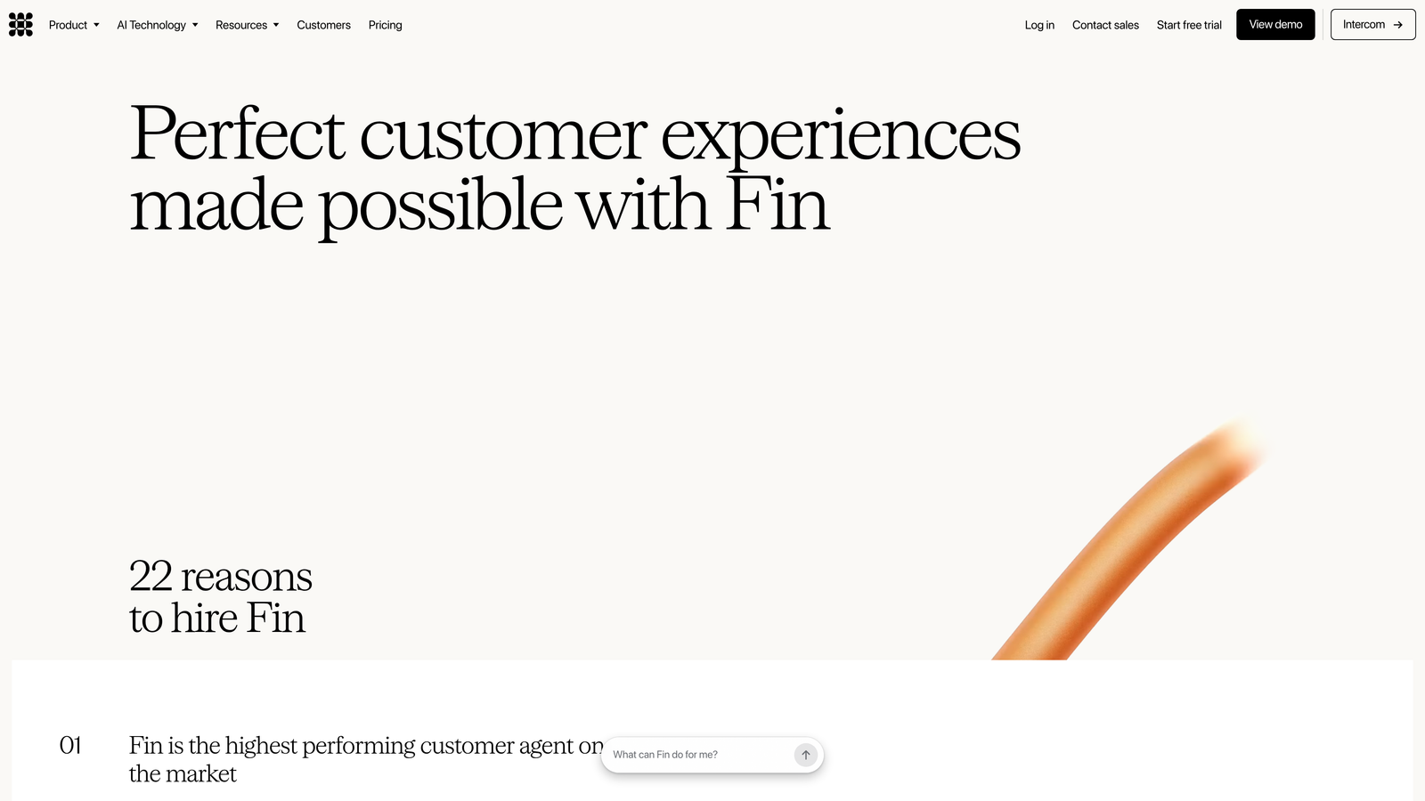 Screenshot of Intercom Fin website