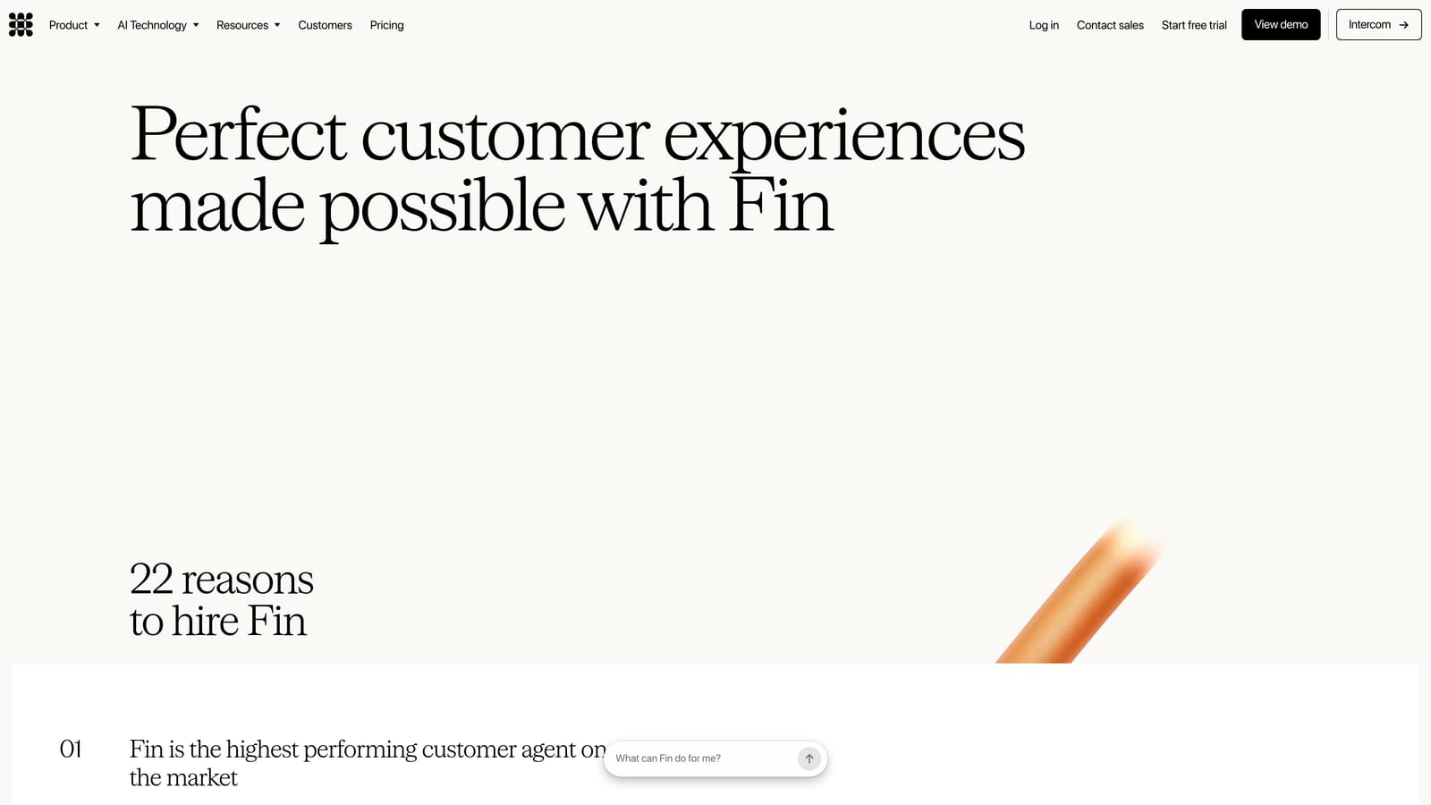 Screenshot of Intercom Fin website