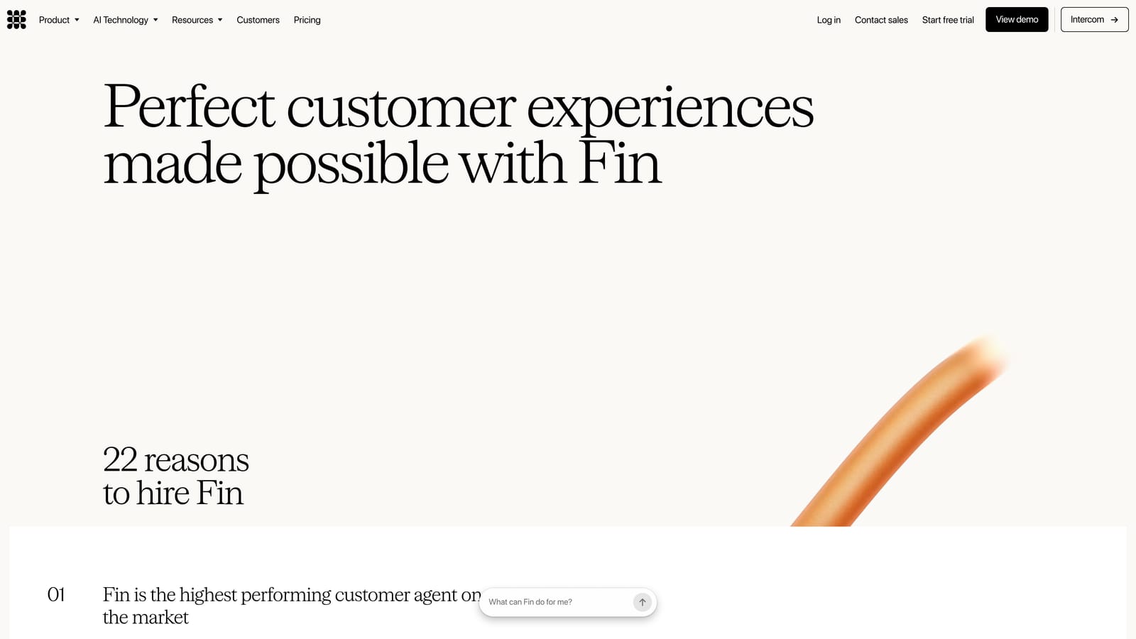 Screenshot of Intercom Fin website