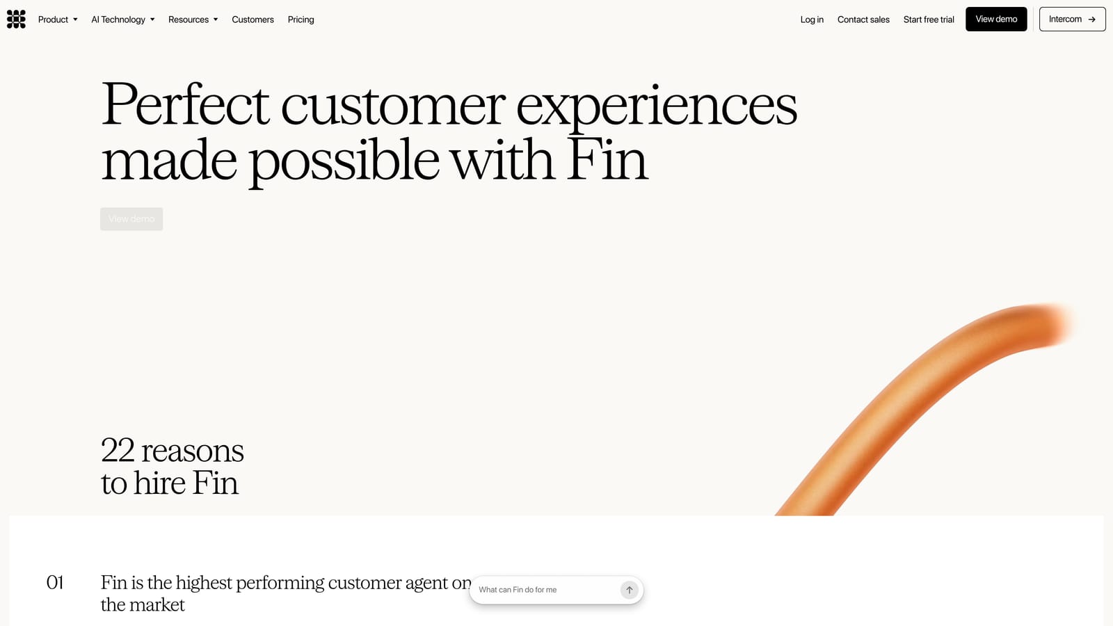 Screenshot of Intercom Fin website