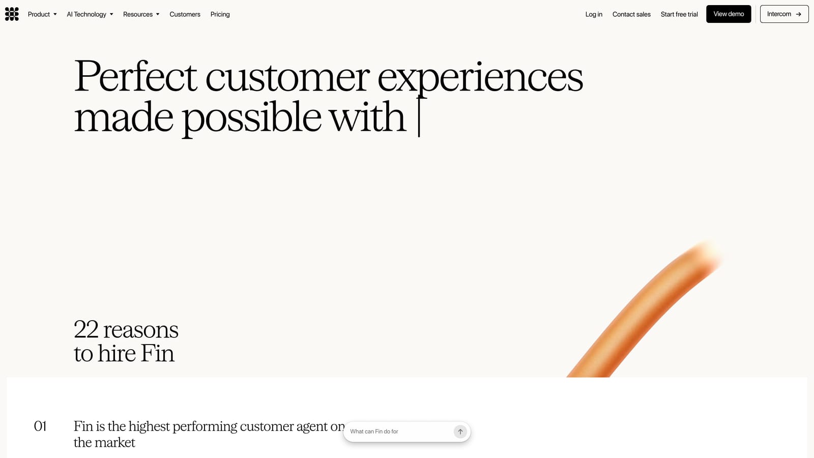 Screenshot of Intercom Fin website
