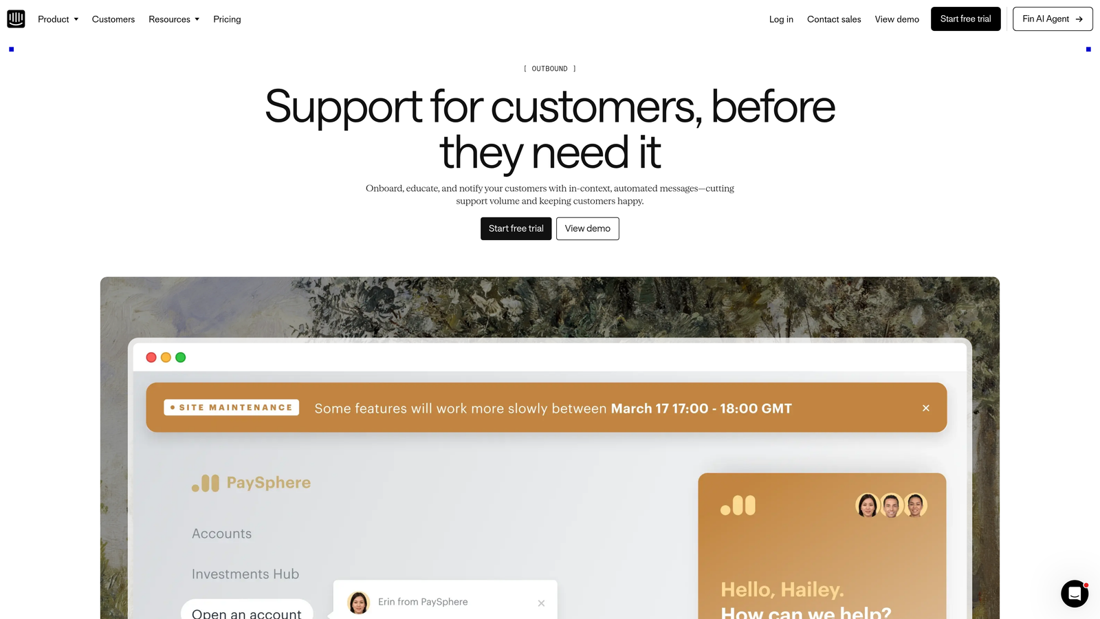 Screenshot of Intercom Product Tours website