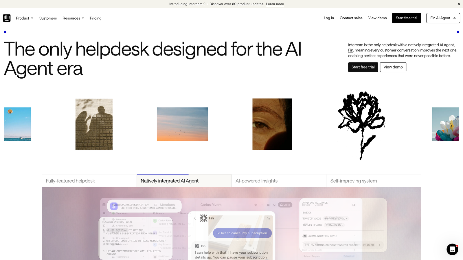 Screenshot of Intercom Reporting website
