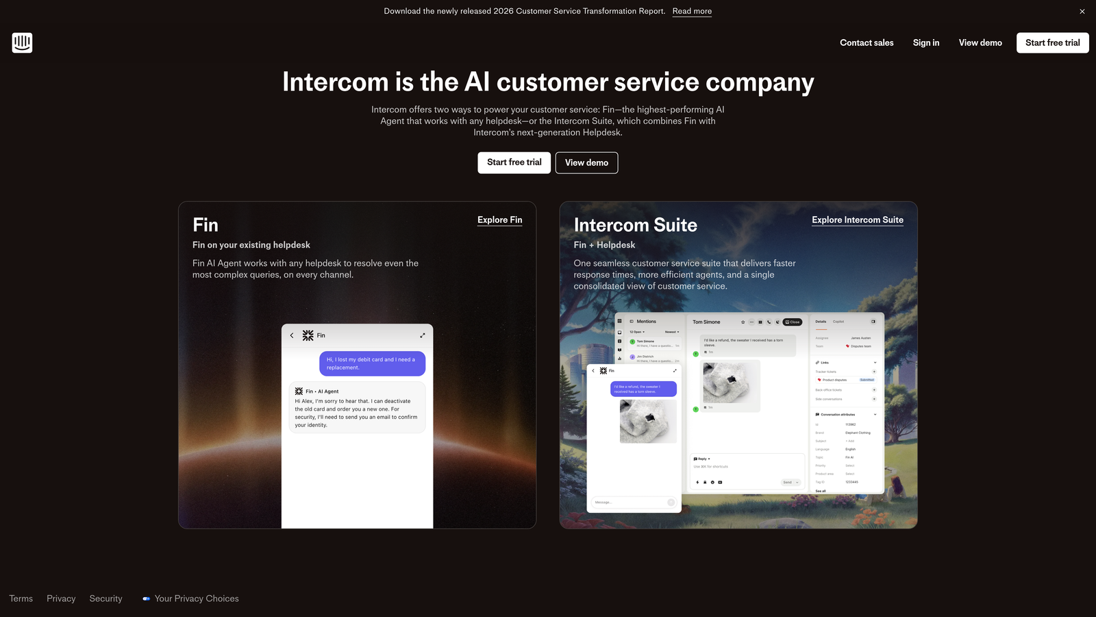 Screenshot of Intercom website