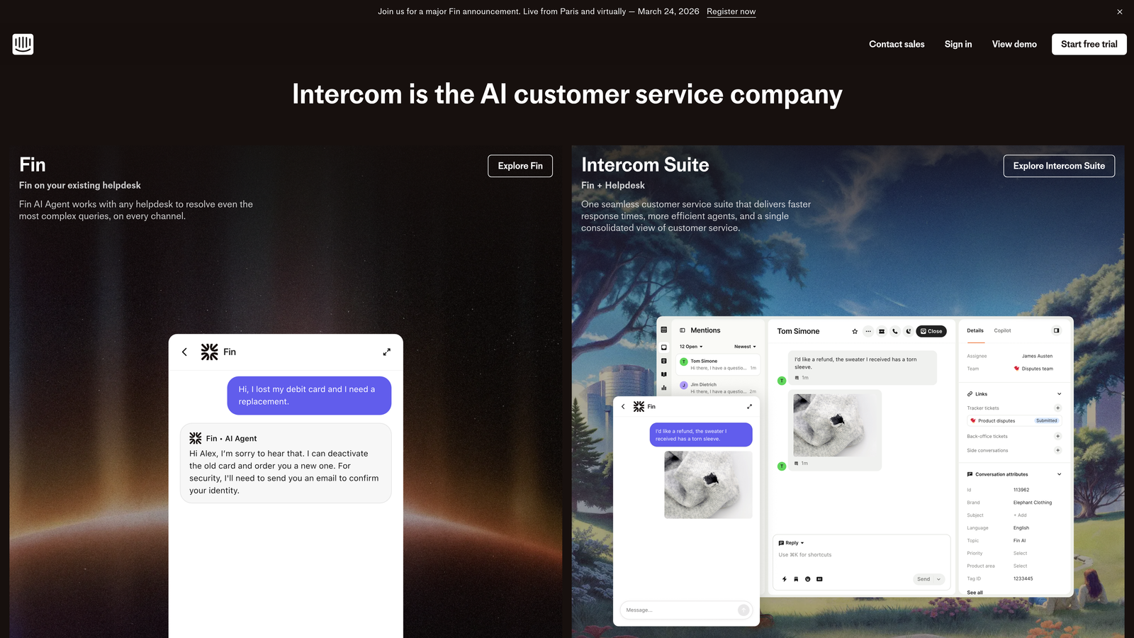 Screenshot of Intercom website