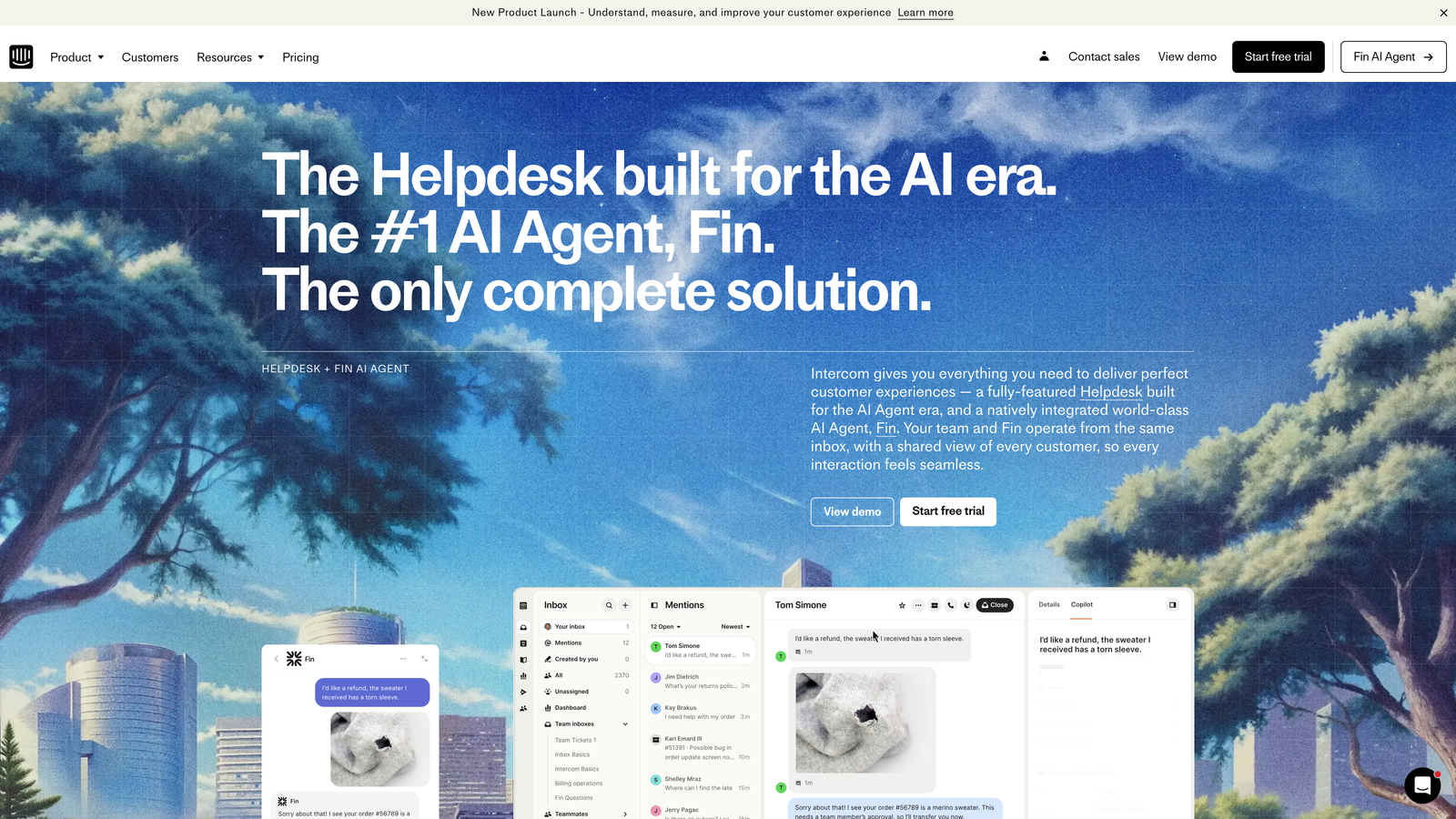 Screenshot of Intercom website
