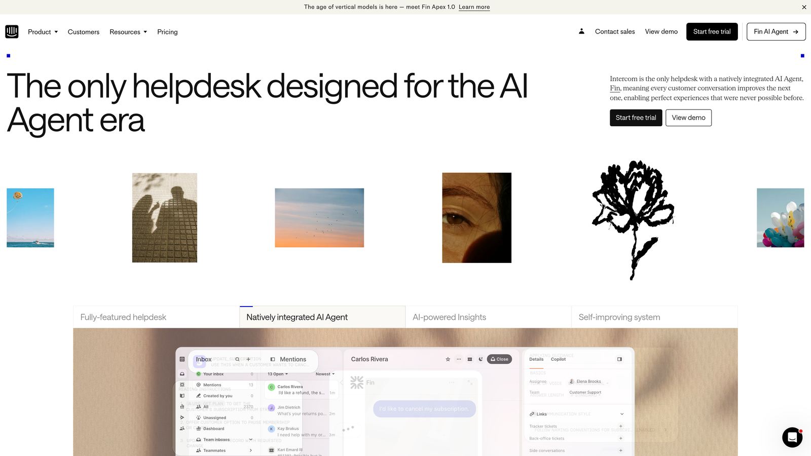 Screenshot of Intercom website