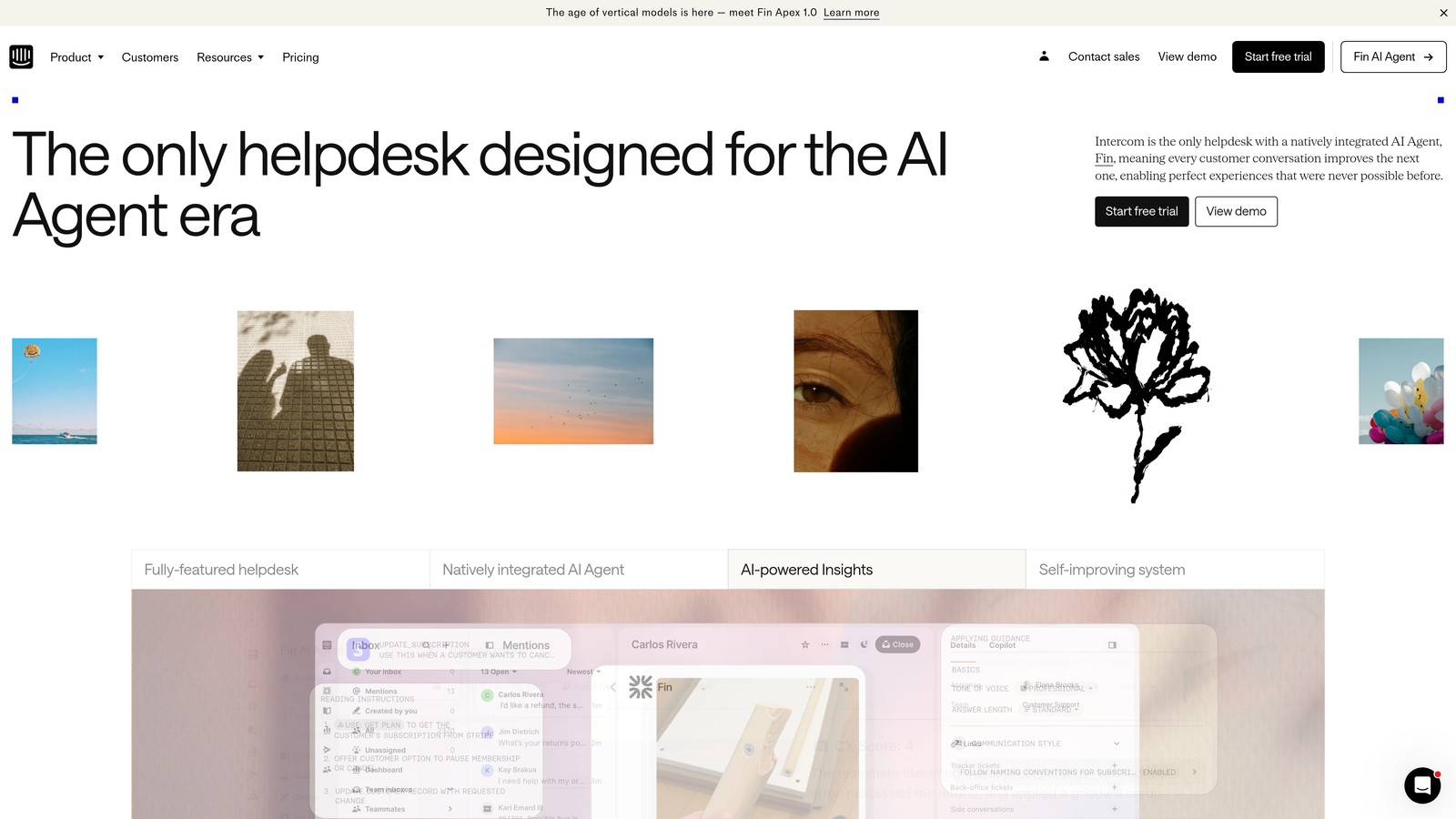 Screenshot of Intercom website