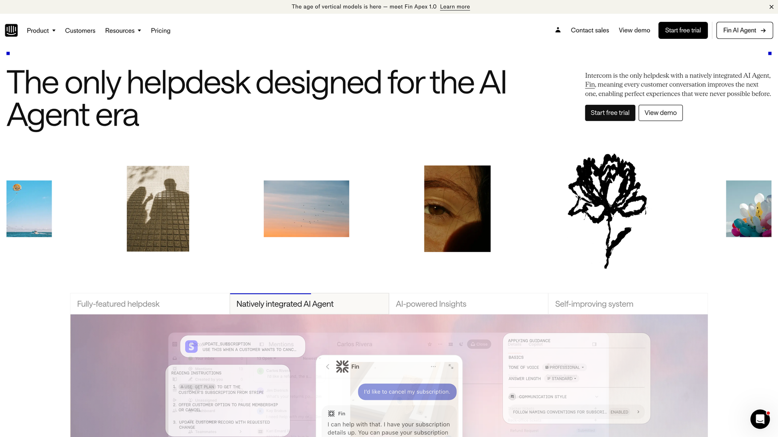 Screenshot of Intercom website