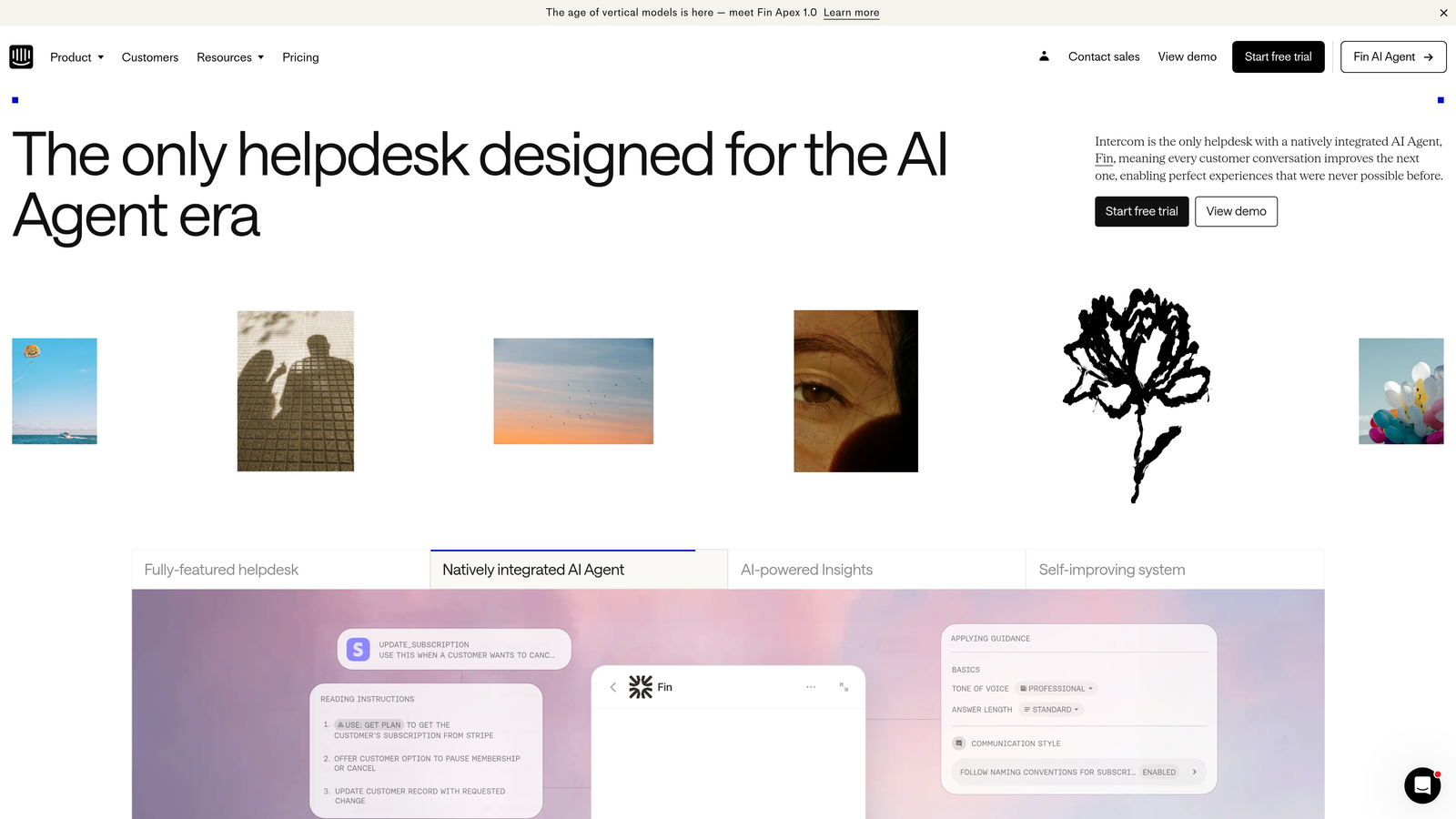 Screenshot of Intercom website