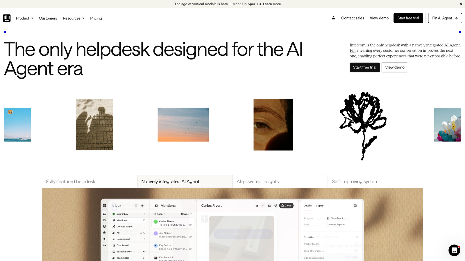 Screenshot of Intercom website