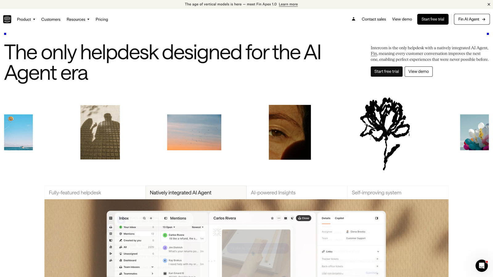 Screenshot of Intercom website