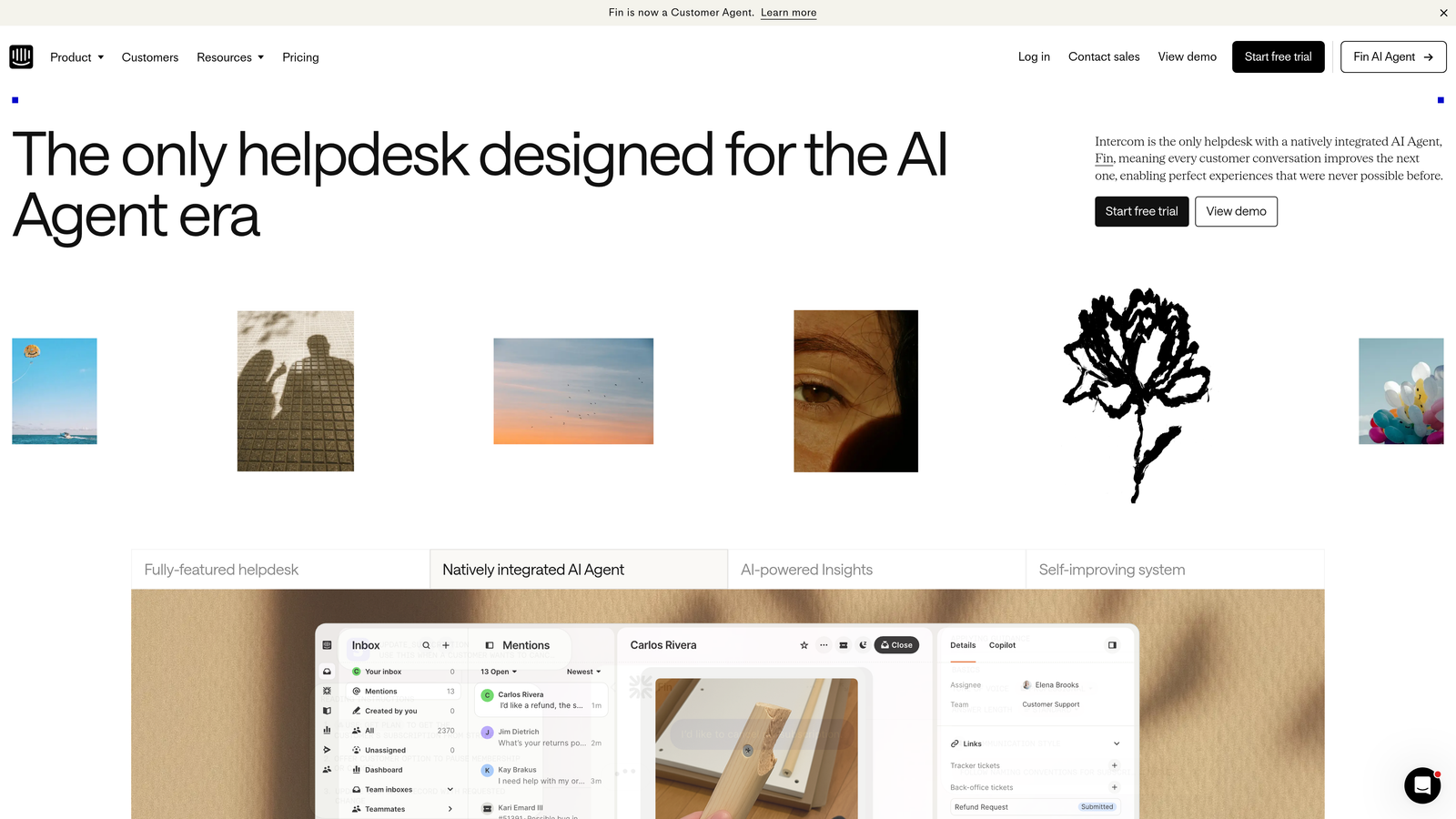 Screenshot of Intercom website