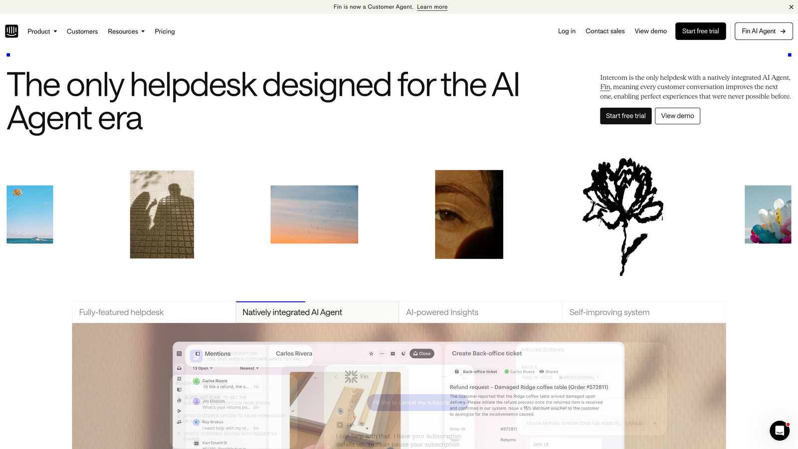 Screenshot of Intercom website