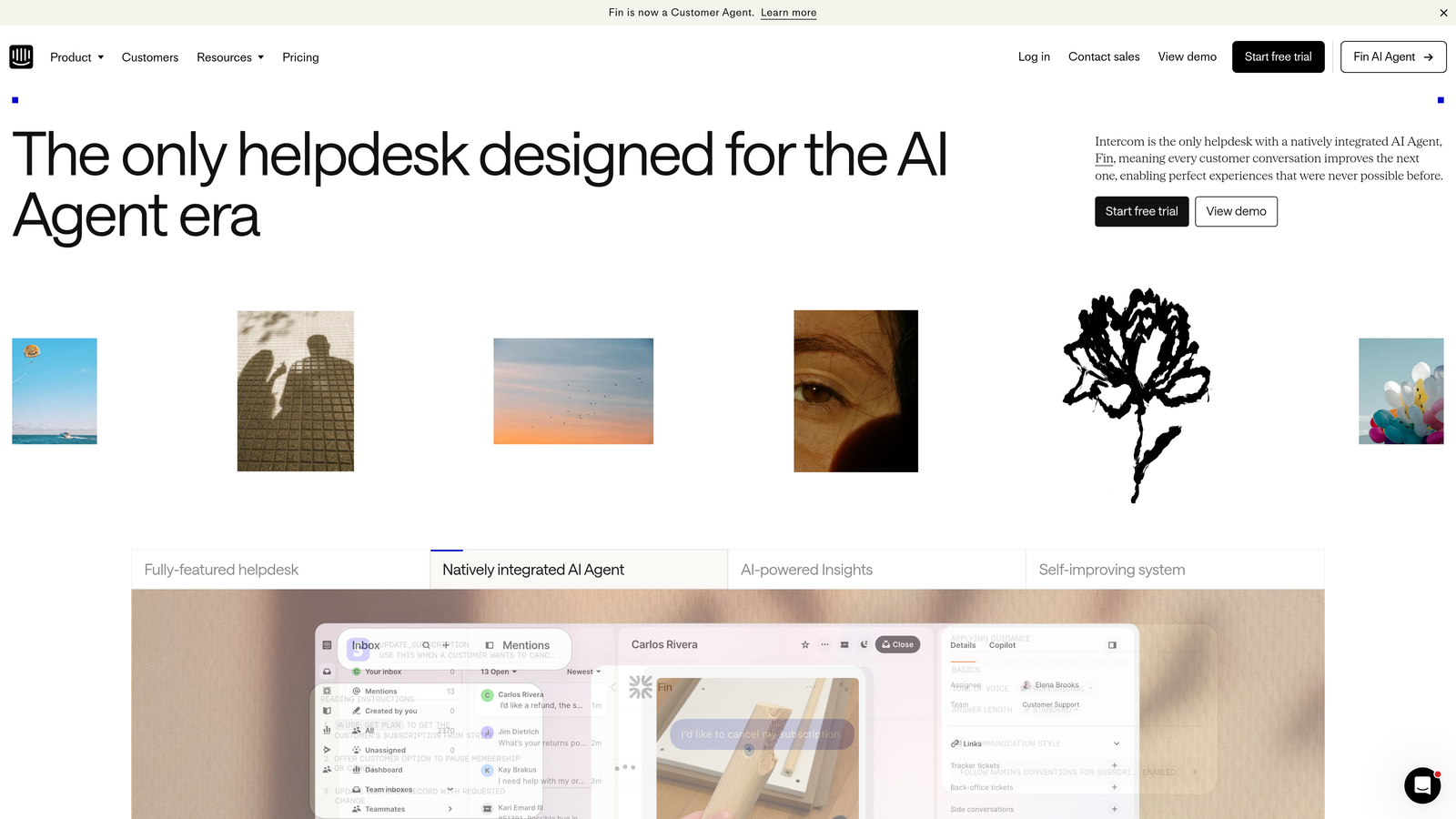 Screenshot of Intercom website