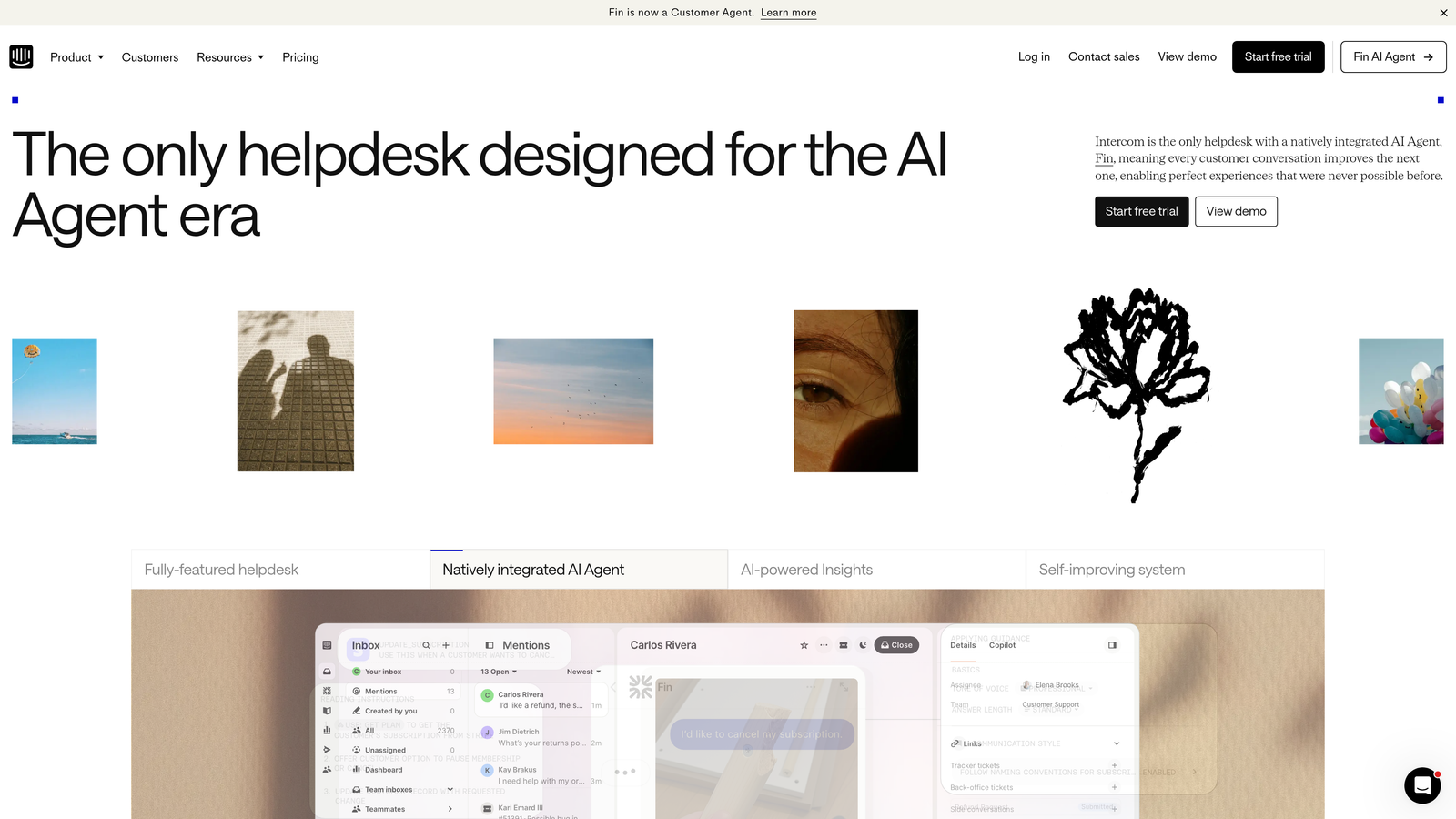 Screenshot of Intercom website