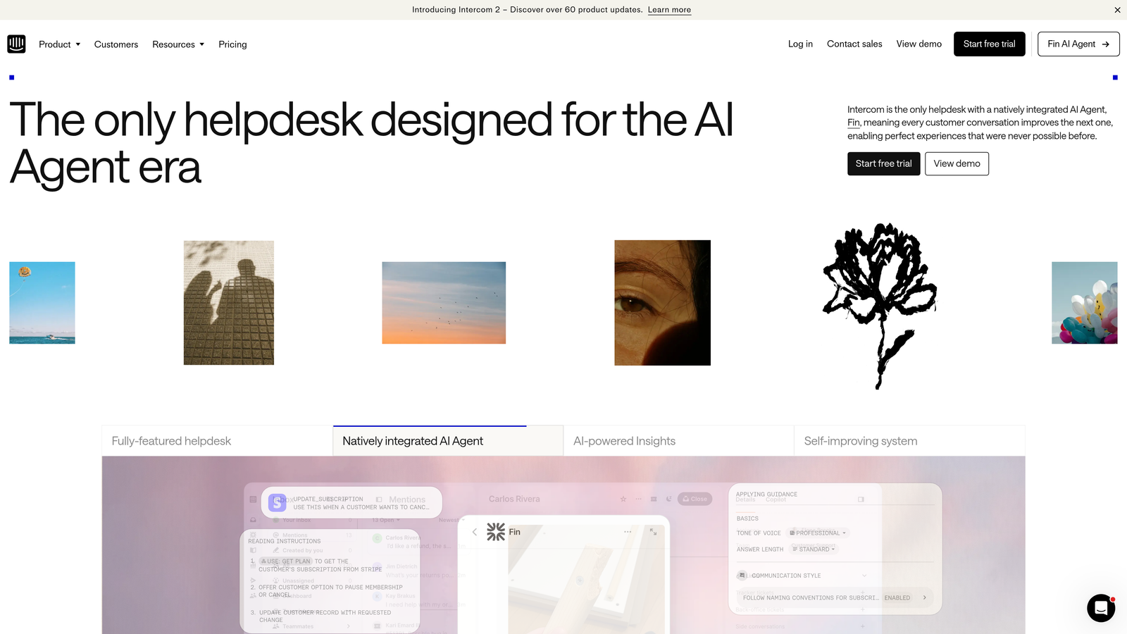 Screenshot of Intercom website