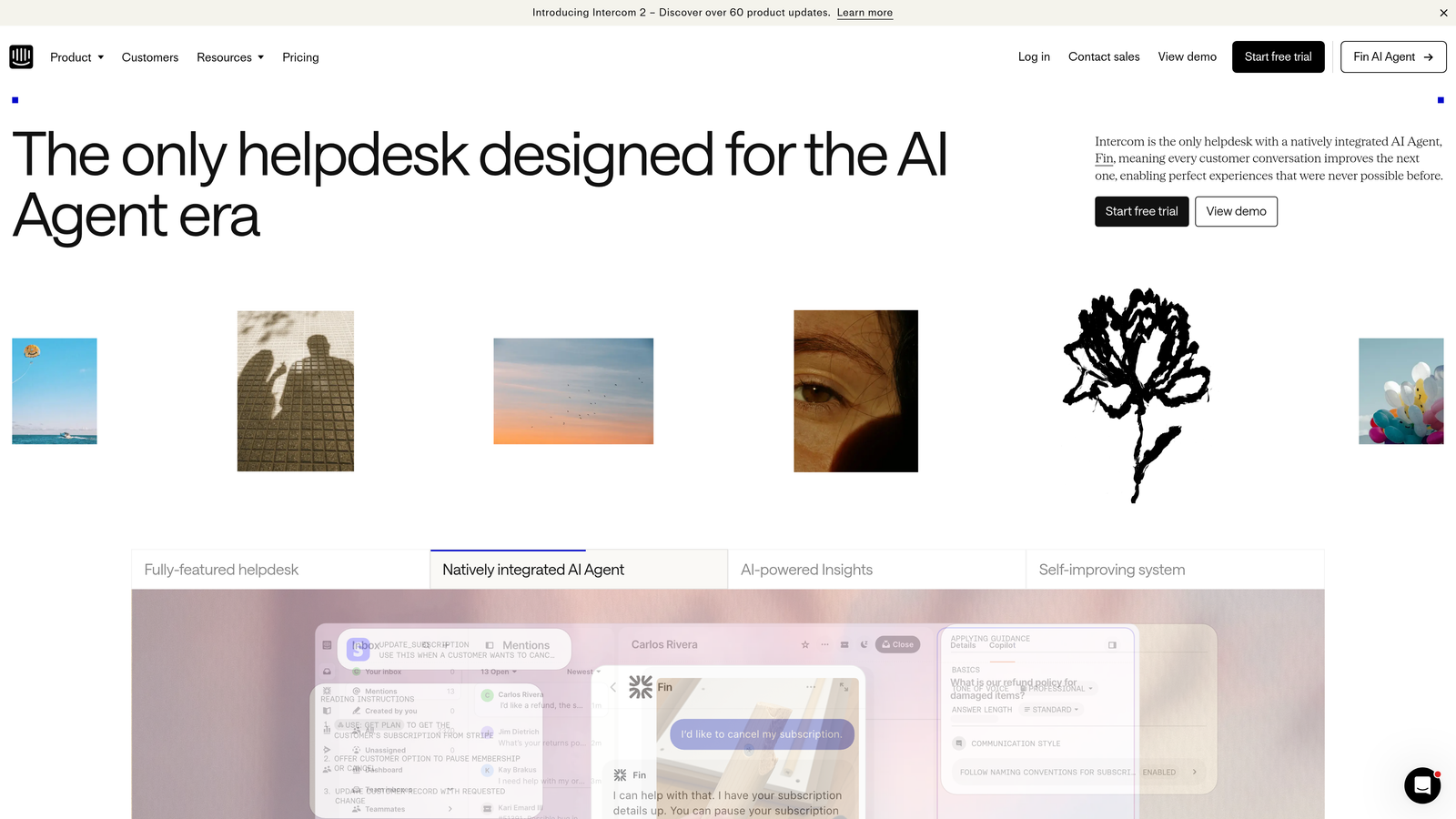 Screenshot of Intercom website