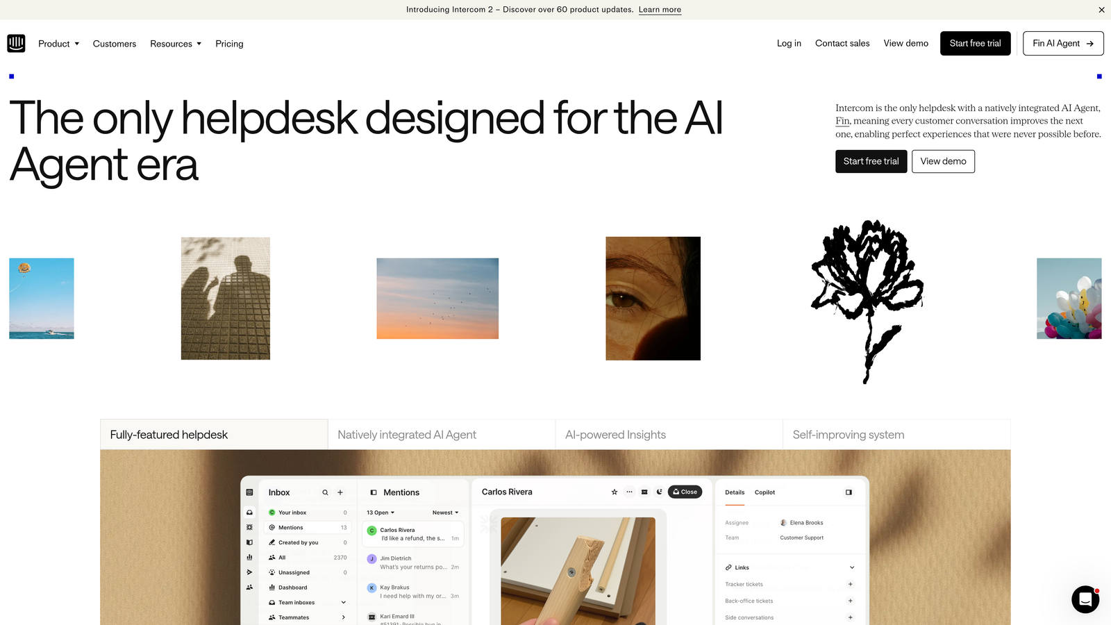 Screenshot of Intercom website