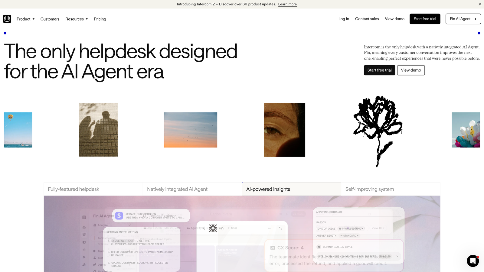 Screenshot of Intercom website
