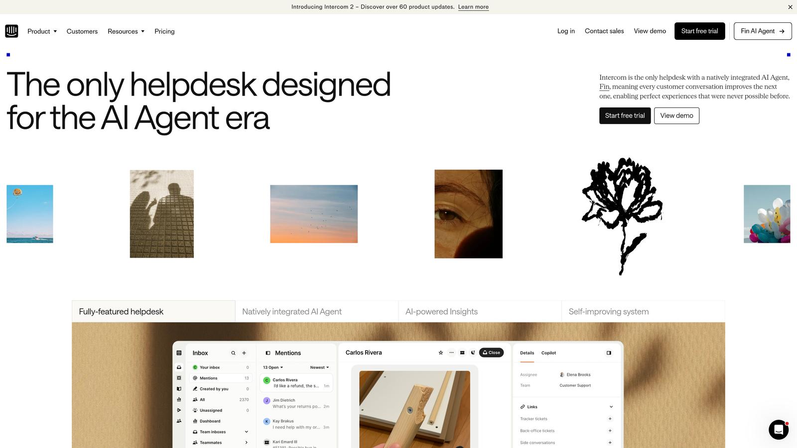 Screenshot of Intercom website