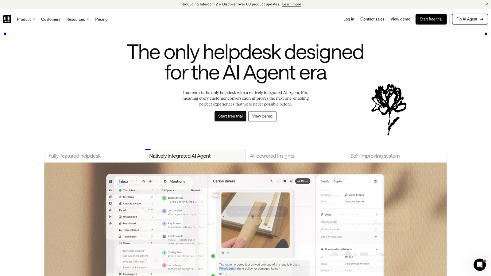 Screenshot of Intercom website