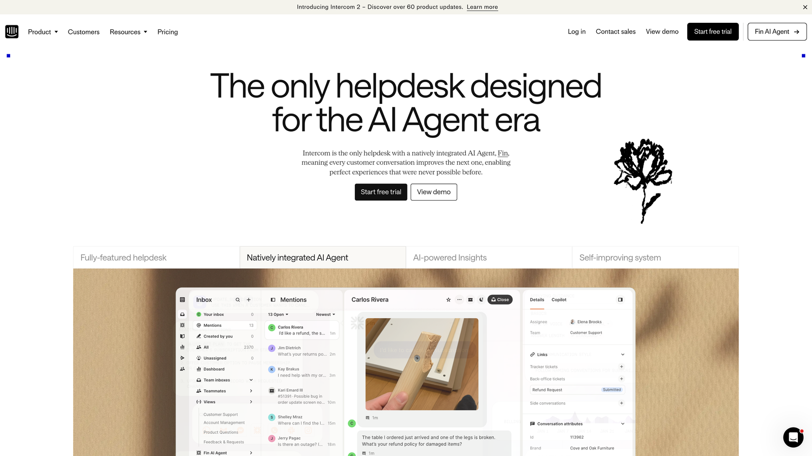 Screenshot of Intercom website