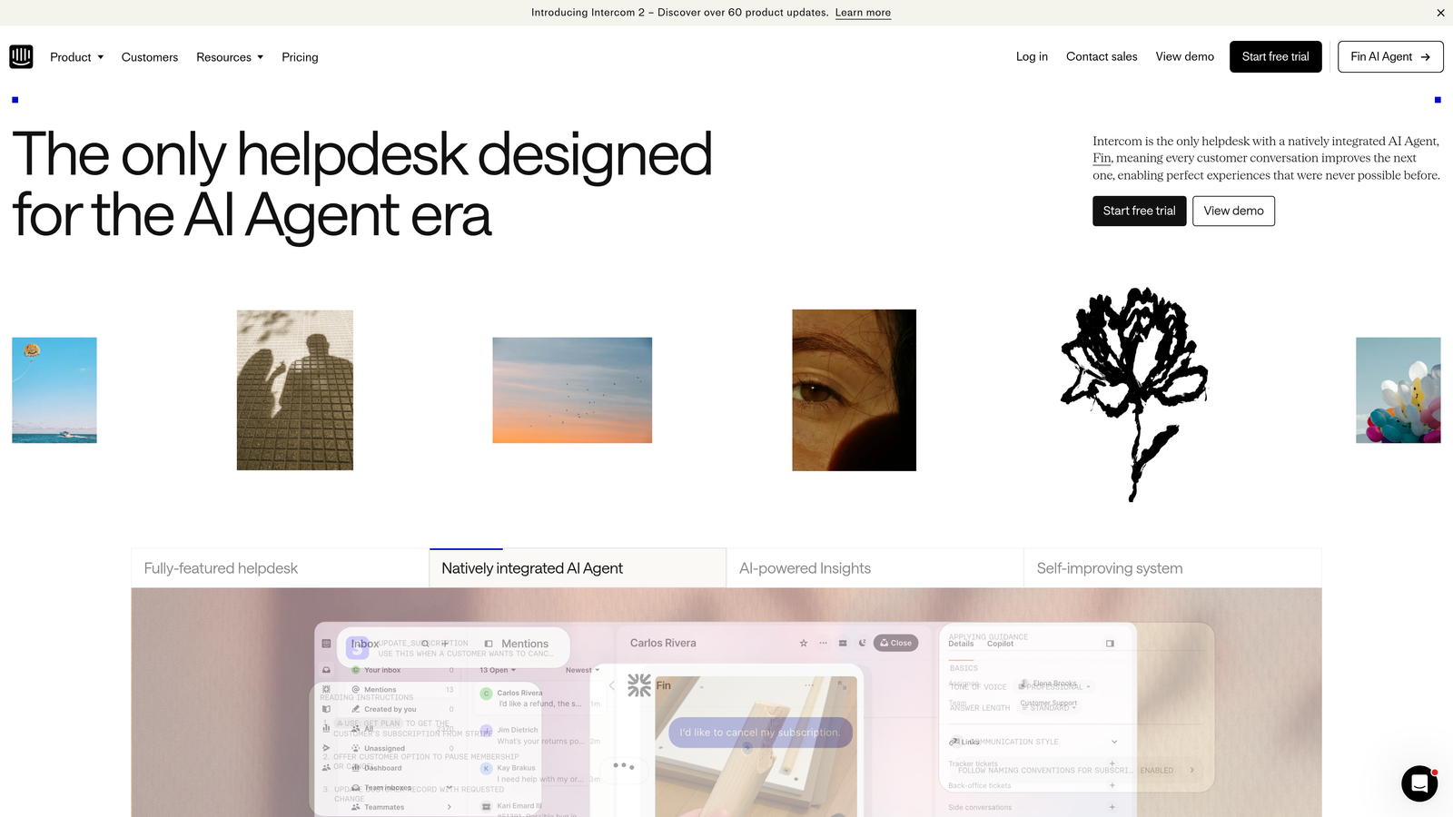 Screenshot of Intercom website