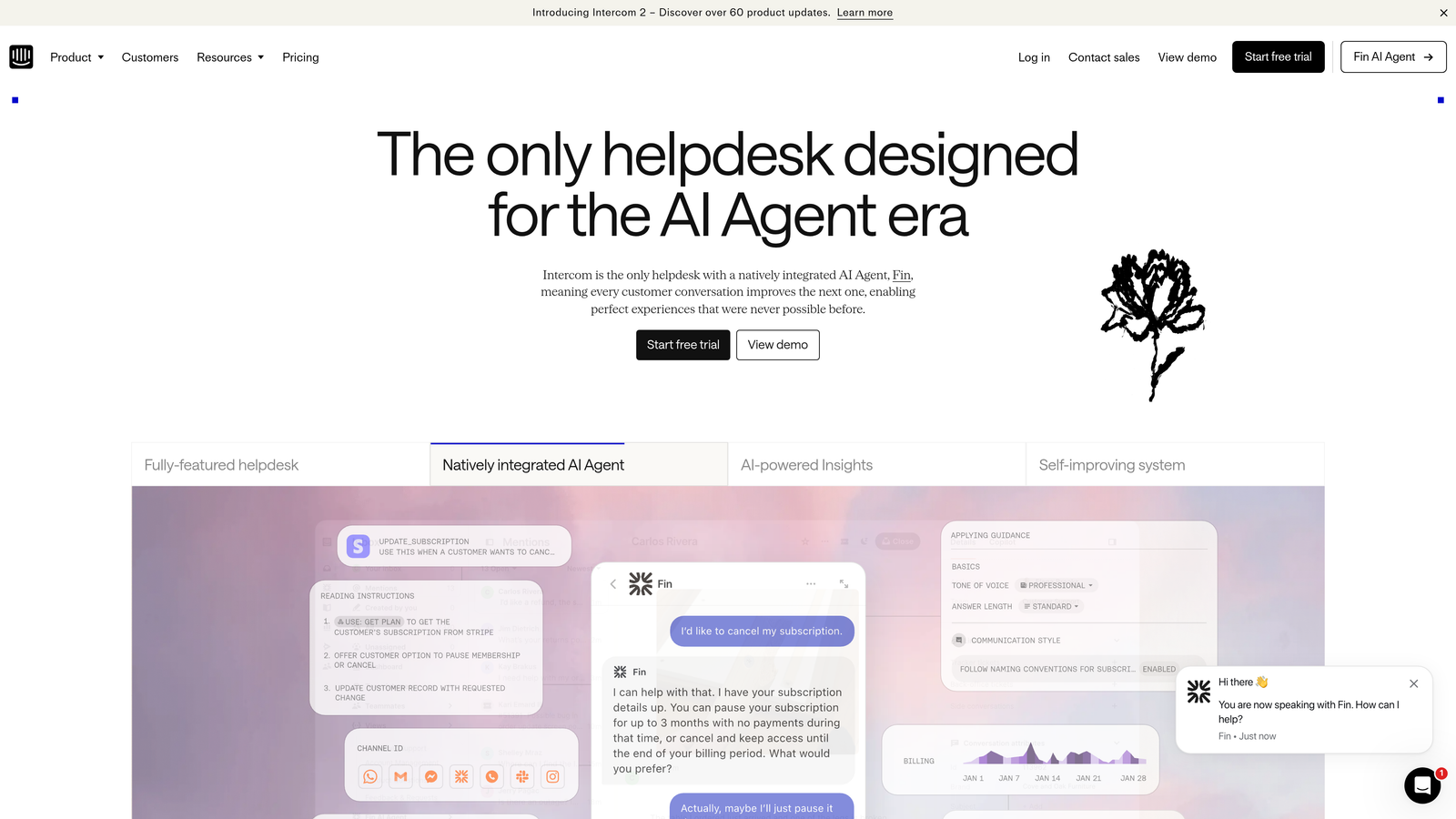 Screenshot of Intercom website