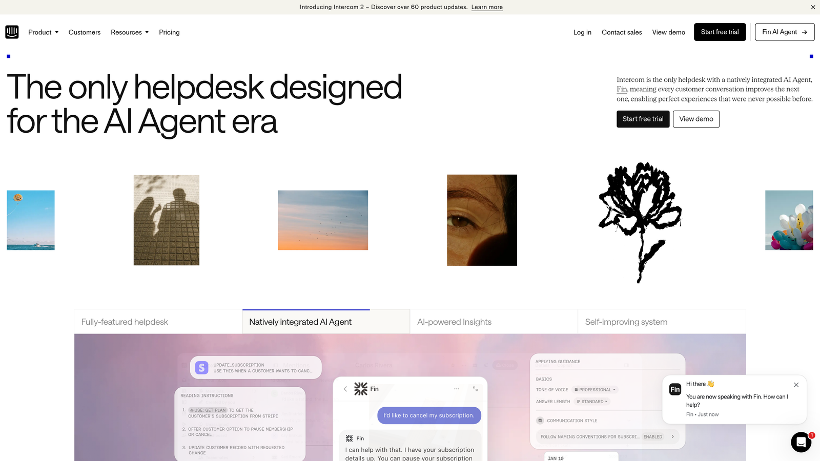 Screenshot of Intercom website