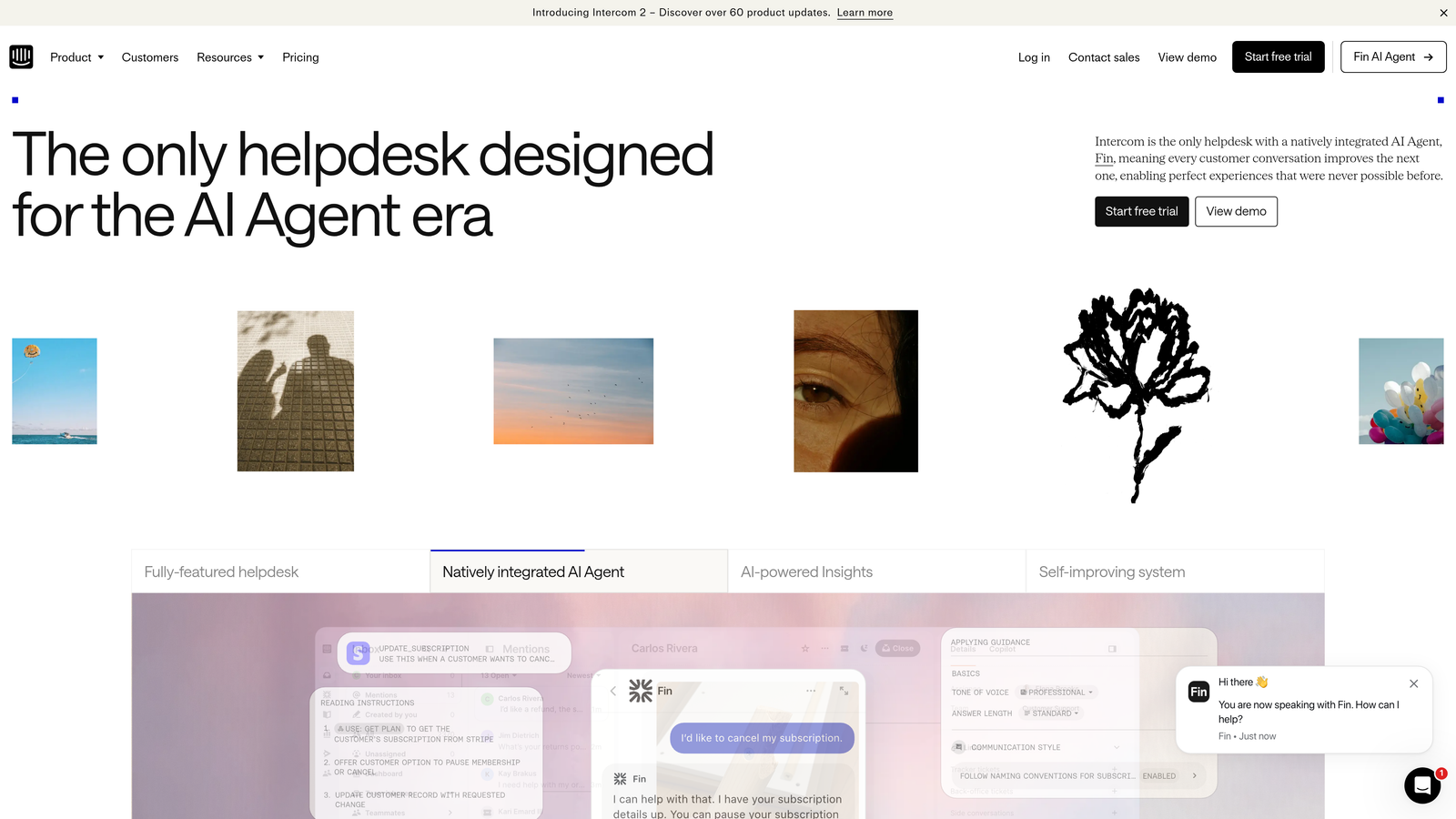 Screenshot of Intercom website