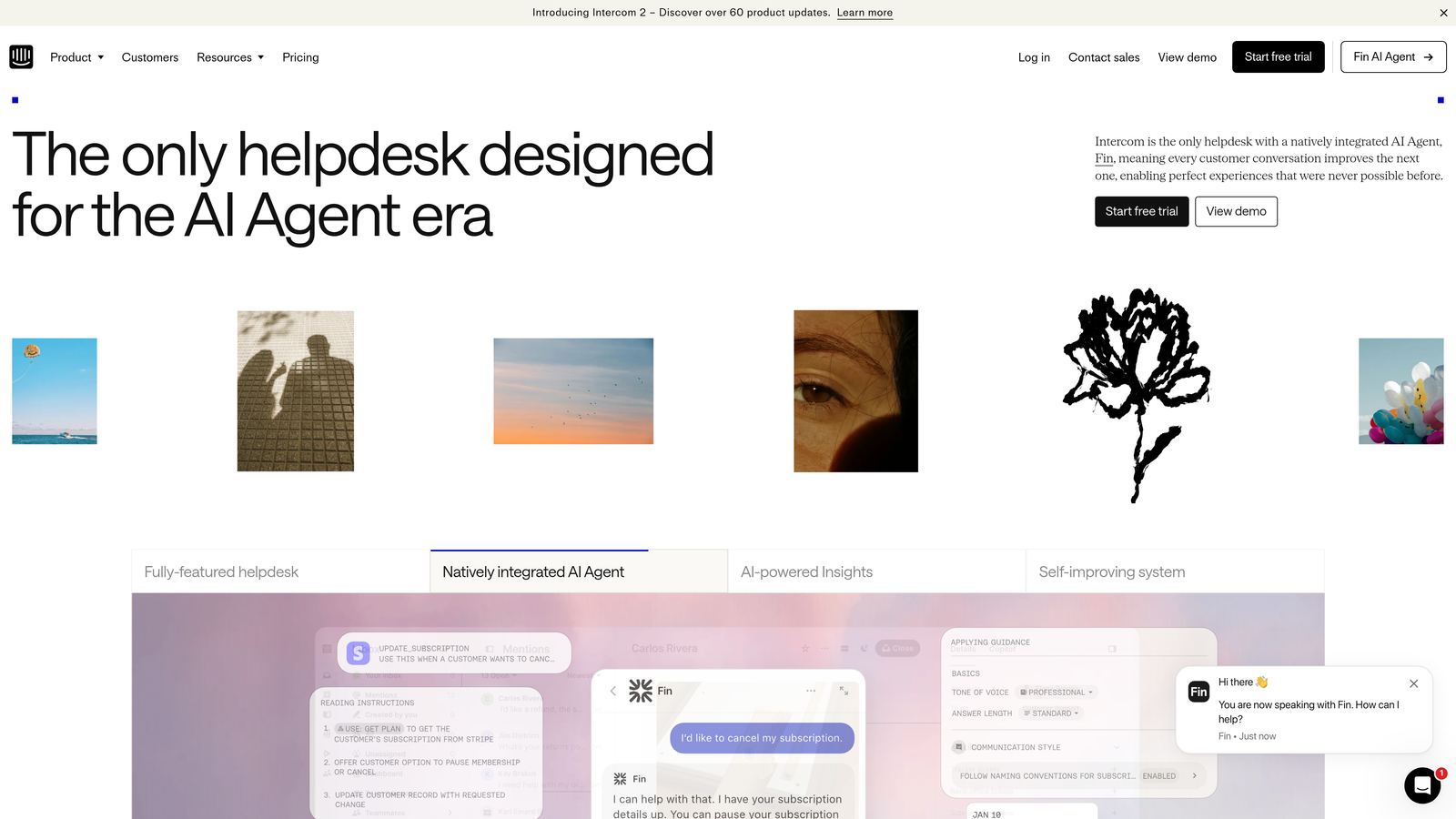 Screenshot of Intercom website