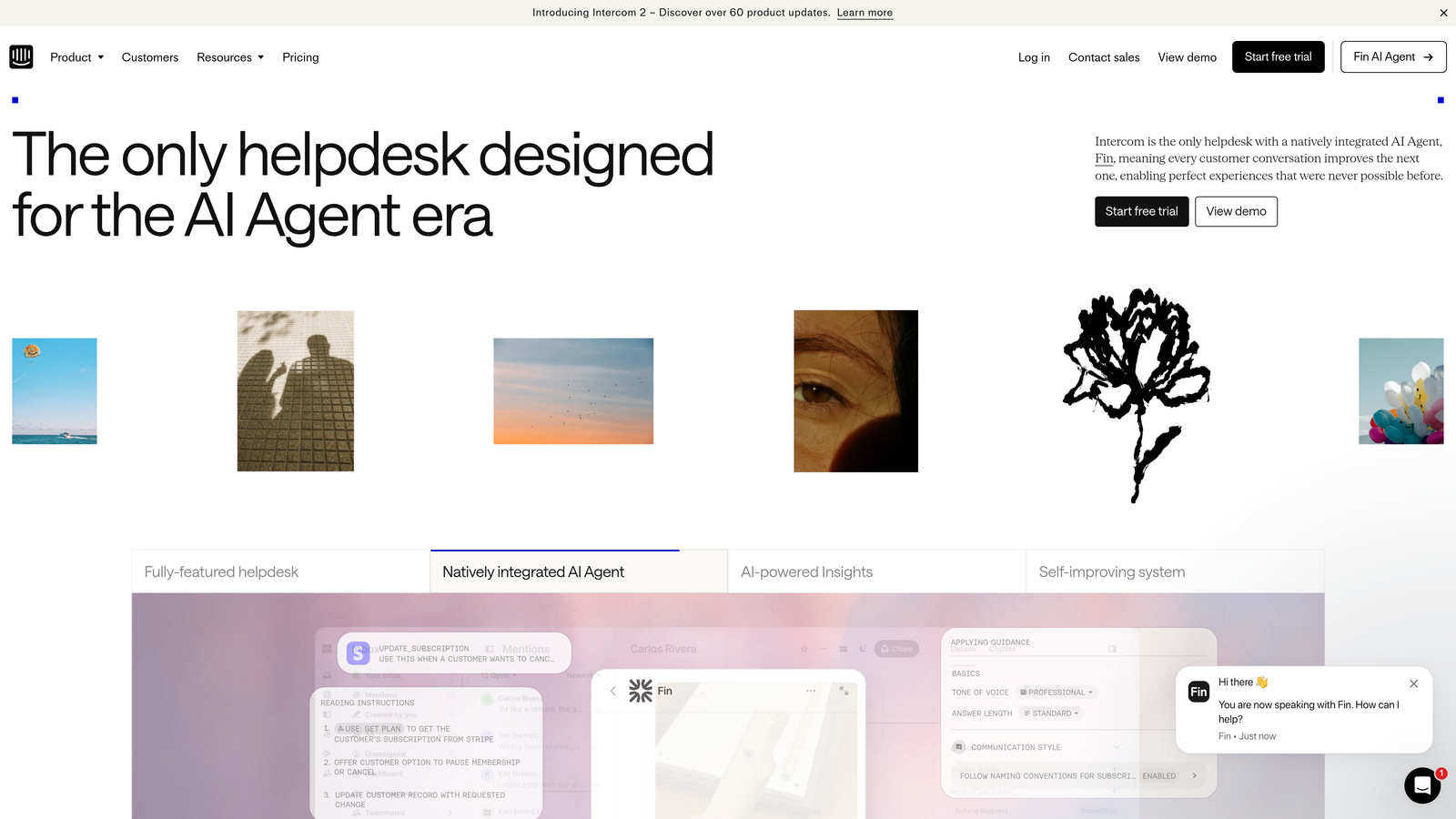 Screenshot of Intercom website