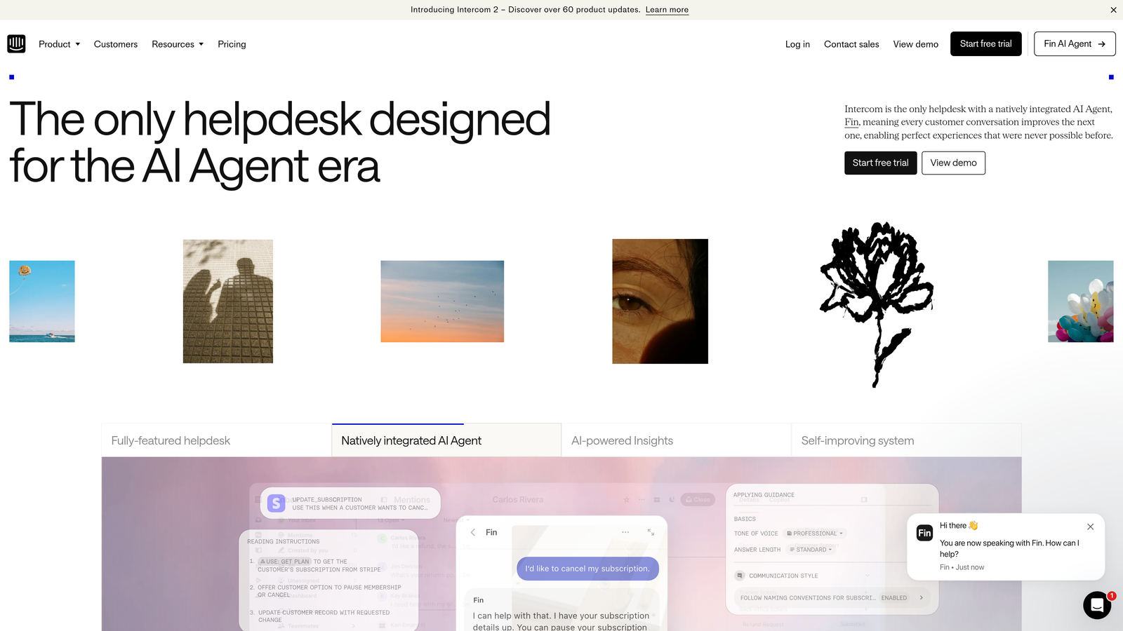 Screenshot of Intercom website